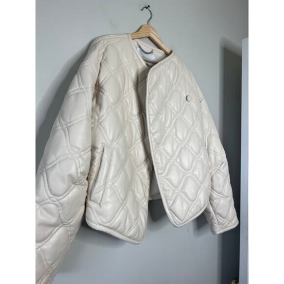 NEW A.L.C. Emory Asymmetric Quilted Padded Faux Leather Jacket Cream Size: XS - Picture 3 of 8